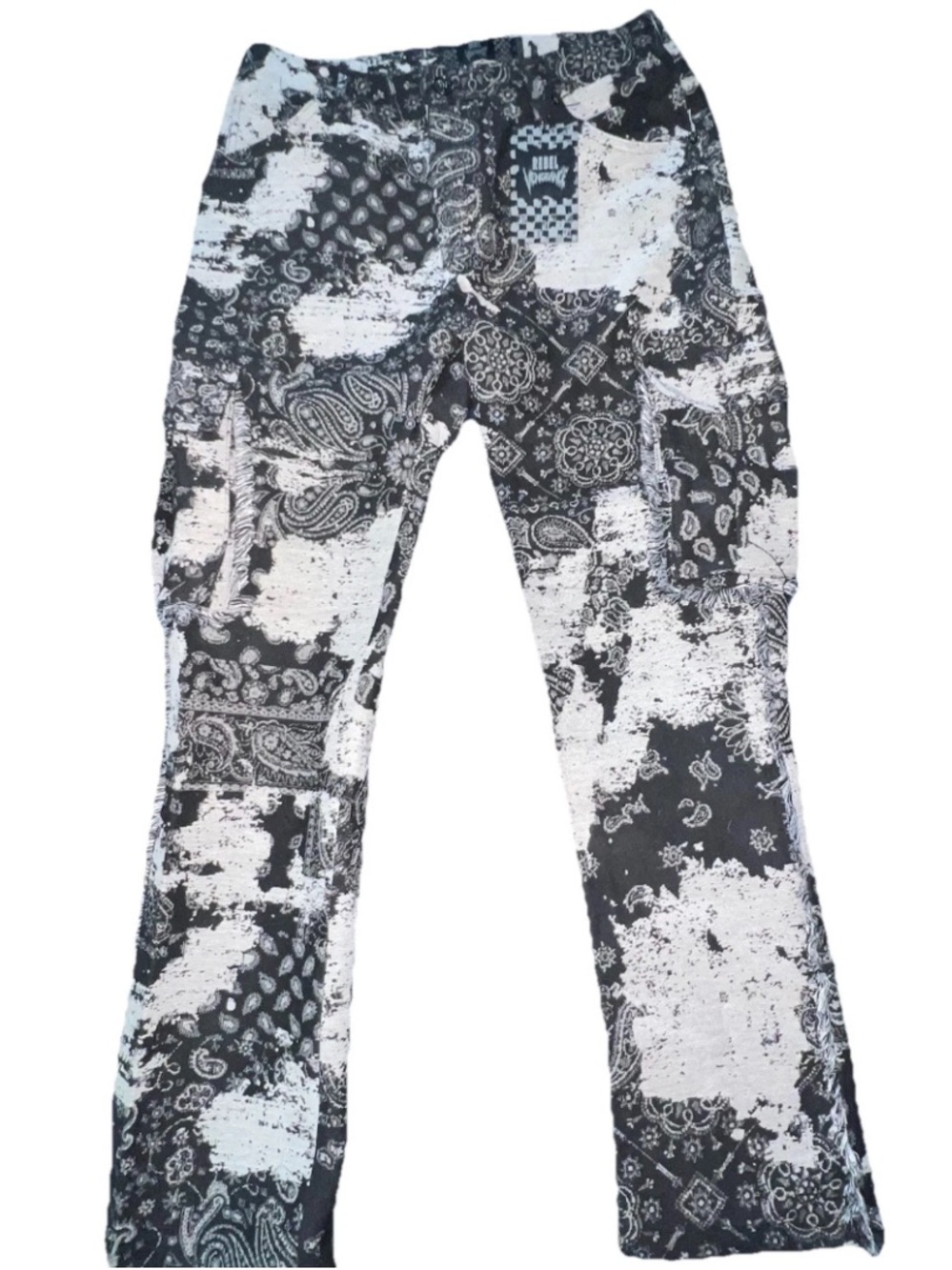 NWT Rebel Vengeance Paisley Bandana Tapestry Cargo Pants Black White Streetwear